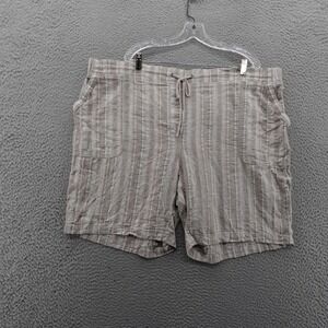 Talbots Linen Blend Bermuda Shorts Size 24W Beige Stripe Women Drawstring Casual